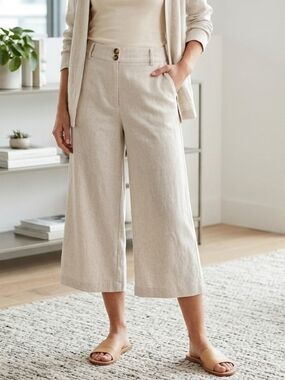Ricki's Wide-Leg Cropped Pants in Oatmeal Beige Boho Travel Linen SZ 8